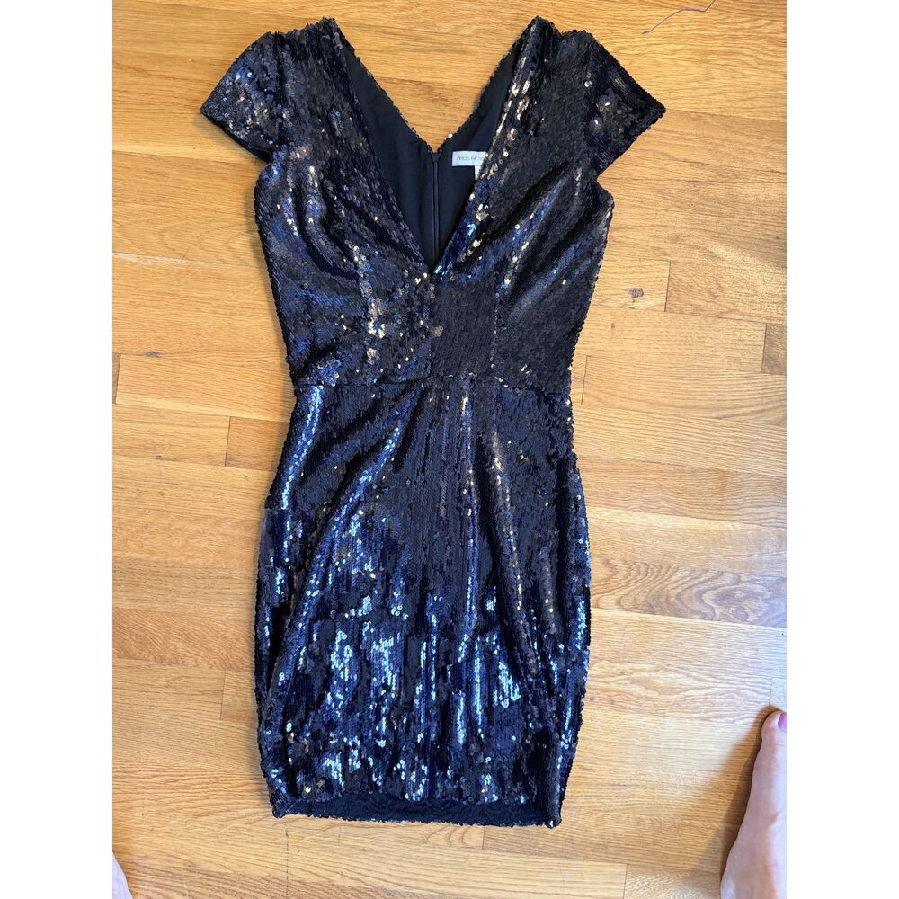 Dress the Population Zoe Black Sequin Plunge Mini Dress Size Medium - Picture 6 of 6